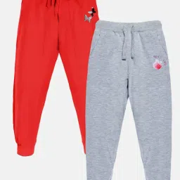 Kiddopanti Girls Red & Grey Melange Embellished Trackpants (Pack Of 2)-image-41