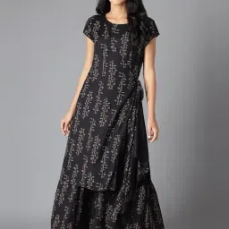 W Black Floral Print Jumpsuit-10