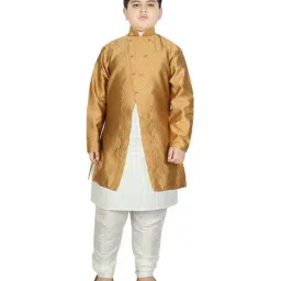 SG Yuvraj Kids Gold & White Textured Pattern Full Sleeves Kurta Set-image-13