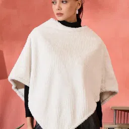Inweave White Faux Fur Regular Fit Poncho-picture-48