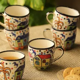ExclusiveLane 'The Hut Morning Companions' Hand-Painted Ceramic Tea & Coffee Cups (Set Of 6)-image-19