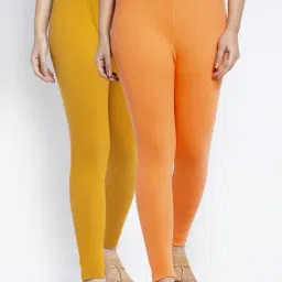 Gracit Orange & Mustard Mid Rise Leggings - Pack Of 2-picture-36