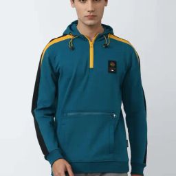 Van Heusen Sport Blue Regular Fit Colour Block Hooded Sweatshirts-image-84
