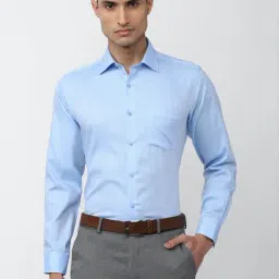 Van Heusen Blue Cotton Regular Fit Self Pattern Shirt-image-30
