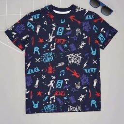 Pantaloons Junior Boys Estate Blue Cotton Printed T-Shirts-picture-37