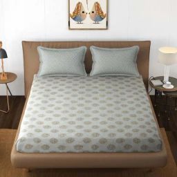 Florida BS-MD Grey Cotton 200 TC King Fitted Bedsheet with 2 Pillow Covers-image-54