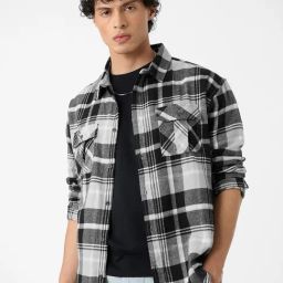 The Souled Store Grey Cotton Plaid Casual Shirt-image-92