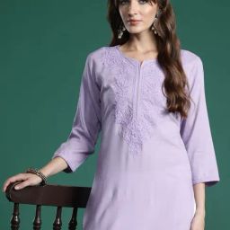 Indo Era Lavender Regular Fit Embroidered Kurta-image-1