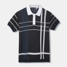 Blue Giraffe Kids Black & White Cotton Chequered Polo T-Shirt-picture-30