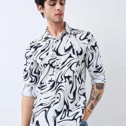 Spykar Men White Slim Fit Printed Full Sleeve Casual Shirt-image-85