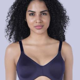 Soie Navy Blue Solid Nylon Non Padded Wired Full Coverage Minimizer Bra-picture-46