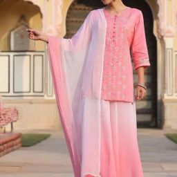 Juniper Pink Plain Kurta and Palazzo with Dupatta-image-61