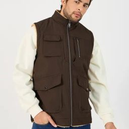 Styli Brown Polyester Stand Collar Printed Jackets-picture-24