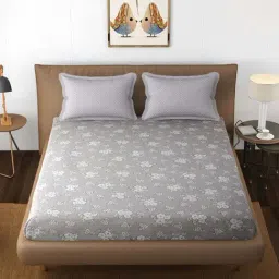 Florida BS-MD Grey Cotton 200 TC King Fitted Bedsheet with 2 Pillow Covers-image-88