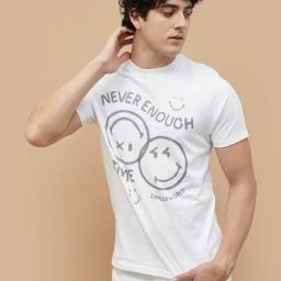 Smileyworld White Cotton Regular Fit Printed T-Shirt-22