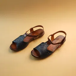 Ozuri Women Textured Open Toe Flats with Laser Cuts image 5