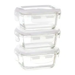 Femora Glass Microwave Safe Rectangular Mini Container with Air Vent Lid (140 ml) - Set of 3 image 2