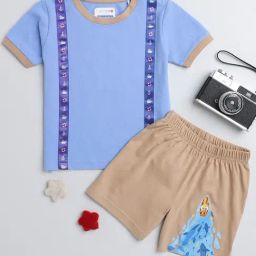Bumzee Kids Blue & Brown Printed T-Shirt with Shorts-picture-23