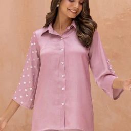 BInfinite Pink Blossom Embellished Shirt-image-12