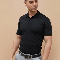 Code By Lifestyle Black Cotton Regular Fit Polo T-Shirt-image-81