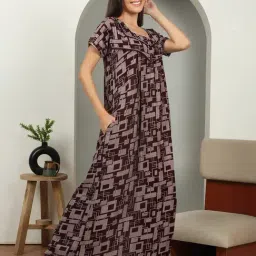 Sweet Dreams Wine Cotton Geometric Night Dress-picture-48