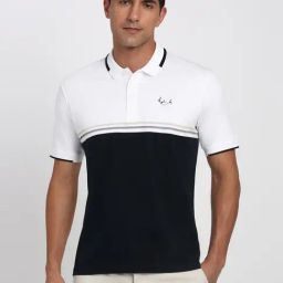 Peter England White Cotton Regular Fit Colour Block Polo T-Shirt-picture-32