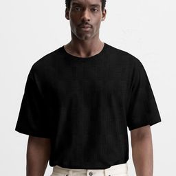 EXILION Self Design Round Neck Drop Shoulder Oversized T-shirt-image-95