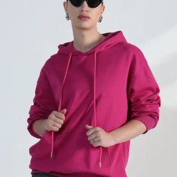 Showoff Pink Cotton Relaxed Fit Hoodie-image-81
