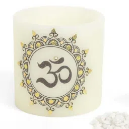 Home4U Multicolor Wax 10 cm Om Design Pillar Candle - Set of 1 image 2