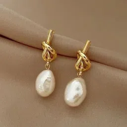 CareDone Gold-Plated Pearls Beaded Contemporary Drop Earrings-3