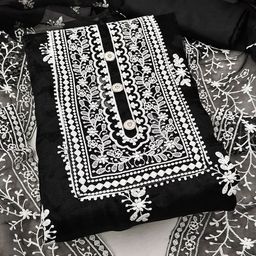 SAINOOR Embroidered Organza Semi-Stitched Dress Material-image-24