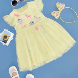 Pantaloons Baby Kids Popcorn Yellow Applique Dress-image-0