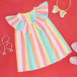 Pantaloons Baby Kids Multicolor Cotton Striped Dress-picture-11