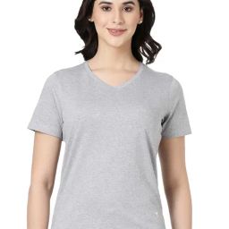 BLOSSOM Women's 100% Knitted Cotton T-Shirt Featuring V Neck, Short Sleeve Loungewear_V- Neck Tee-image-20