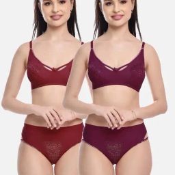 FIMS: Fashion is my Style Maroon Lace Work Lingerie Set - Pack Of 2-image-30