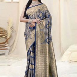 MIRCHI FASHION Navy Silk Woven Saree With Unstitched Blouse-picture-23