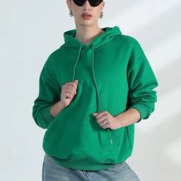 Showoff Green Cotton Relaxed Fit Hoodie-23