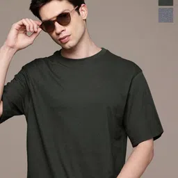 Moda Rapido Men Pack Of 2 Solid Round Neck Cotton Oversized Fit T-shirts-image-23