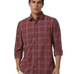 Van Heusen Maroon Blended Slim Fit Checks Shirt-picture-18