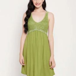 Clovia Green Plain Sleepdress-image-48