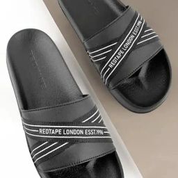Red Tape Men's Black Slides-image-77