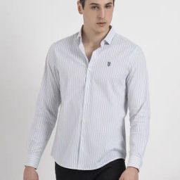 Red Tape White Loose Fit Striped Shirt-image-62