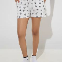 Wunderlove by Westside White Tropical-Inspired Mid-Rise Cotton Shorts-2