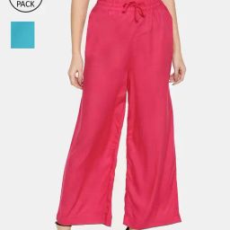 TWIN BIRDS Navy & Pink Mid Rise Palazzos - Pack Of 2-picture-23