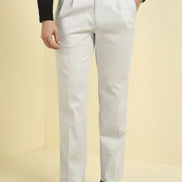Allen Solly Men Self Design Mid-Rise Pleated Cotton Trousers-image-64
