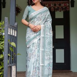 SGF11 Floral Pure Linen Handloom Saree-13