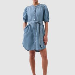 GAP Women Mandarin Collar Puff Sleeves Pure Cotton Midi Shirt Mini Dress-image-11