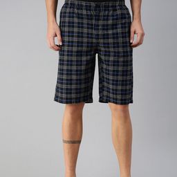 U S Polo Assn Men Black & Navy Blue Checked Lounge Shorts-image-7