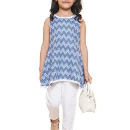 AJ Dezines Kids Blue & White Printed Kurta with Pyjamas-image-21