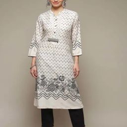 Rangriti Off-White Printed Straight Kurta-44